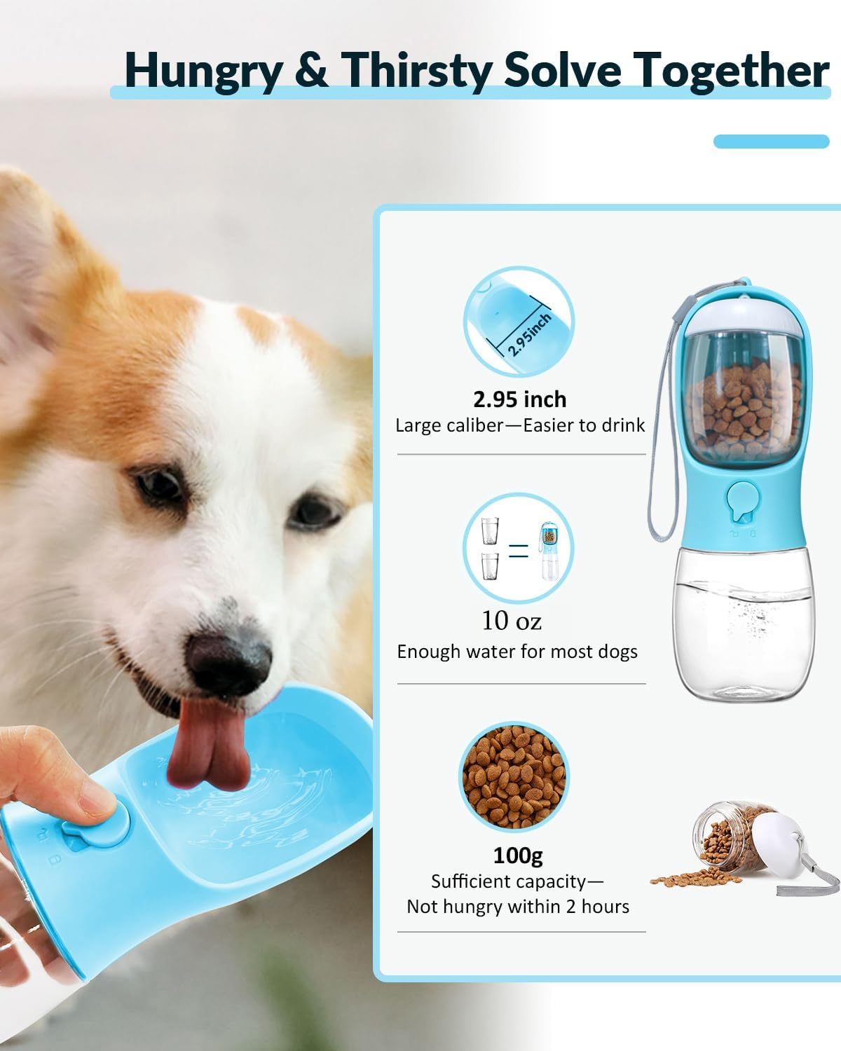 Dog Water Bottle With Food Container Portable